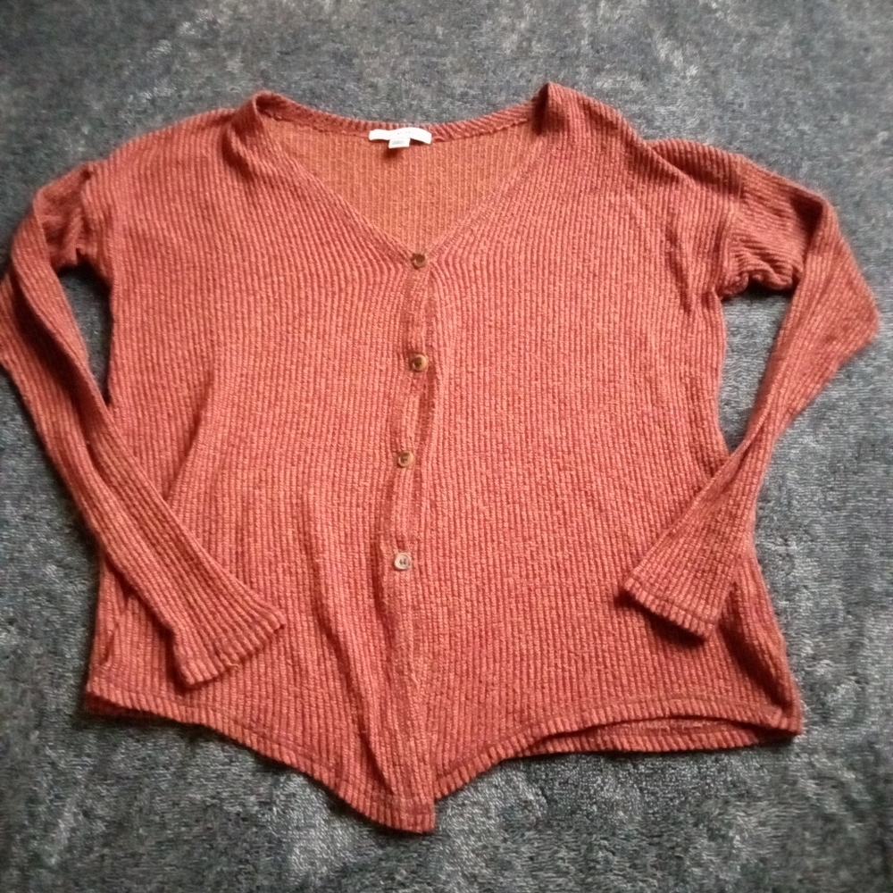 American Eagle button front orange red sweater